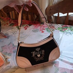 Juicy Couture Black and Light Pink Shoulder Bag with Gold Hardware